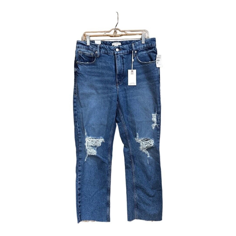 Good American Good Icon Crop Festival Rips Jeans Womens Blue High Rise 10 / 30 - Picture 5 of 14